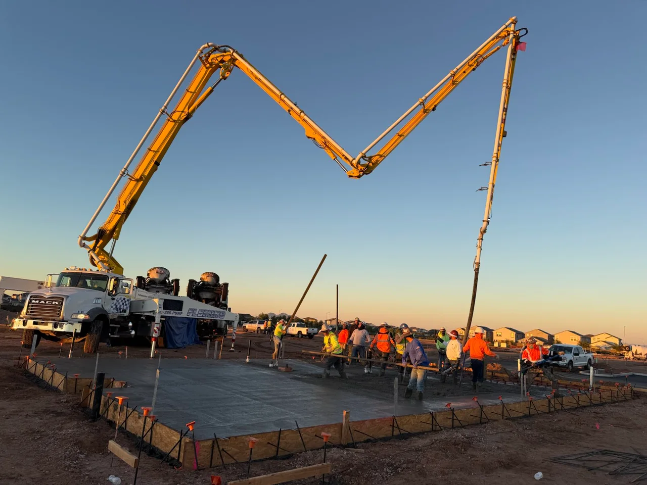 Concrete placement crew and pump at Touchstone at Superstition Vistas